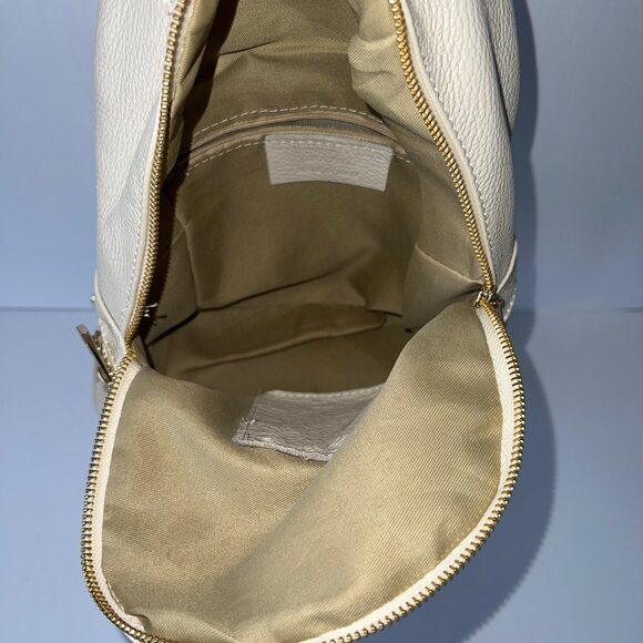 Italian Genuine Leather Mini Backpack Purse, Cream Pebble Texture, EC! main image 11